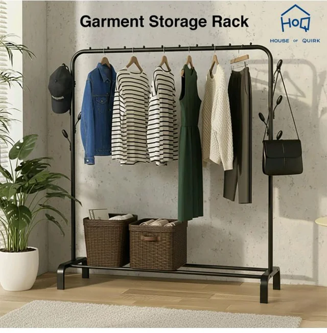 House of Quirk Heavy Duty Iron Garment Rack with 8 Branch Hooks – Freestanding Clothes Organizer Stand with Top Rod & Bottom Shelf for Bedroom & Entryway (Black, 150×42×110 cm)
1K+ bought in past month