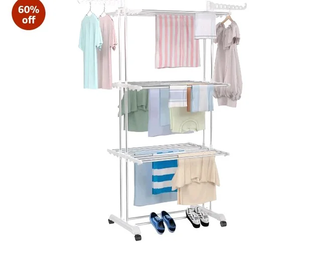 Houseware Heavy Duty Stainless Steel 3 Tier Cloth Drying Stand with Wheels | Large Clothes Dryer & Laundry Rack | 43.2D x 78.7W x 165H cm | 5kg | Rustproof & Portable(White Stand)
60%
off