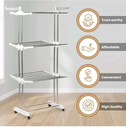 Houseware Heavy Duty Stainless Steel 3 Tier Cloth Drying Stand with Wheels | Large Clothes Dryer & Laundry Rack | 43.2D x 78.7W x 165H cm | 5kg | Rustproof & Portable(White Stand)
60%
off