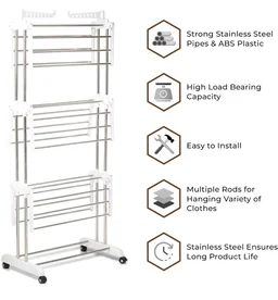 Houseware Heavy Duty Stainless Steel 3 Tier Cloth Drying Stand with Wheels | Large Clothes Dryer & Laundry Rack | 43.2D x 78.7W x 165H cm | 5kg | Rustproof & Portable(White Stand)
60%
off