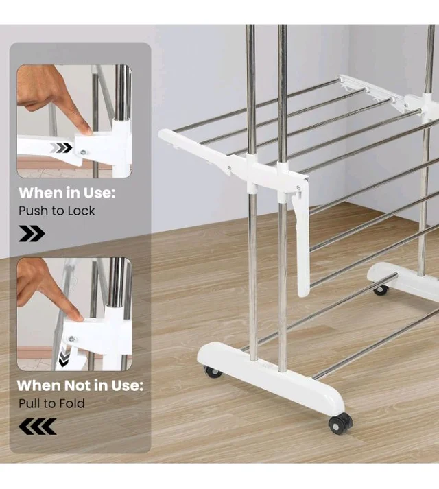 Houseware Heavy Duty Stainless Steel 3 Tier Cloth Drying Stand with Wheels | Large Clothes Dryer & Laundry Rack | 43.2D x 78.7W x 165H cm | 5kg | Rustproof & Portable(White Stand)
60%
off