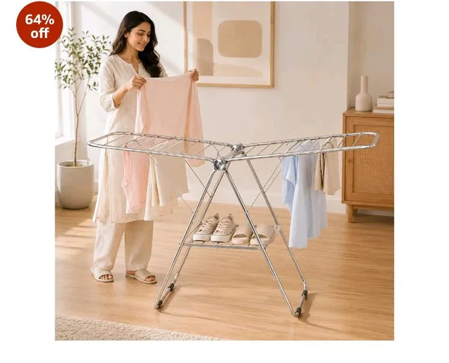 TEX-RO Butterfly Clothes Drying Stand Foldable | Stainless Steel Cloth Dryer Stand with Large Drying Rack | Clothes Hanging Stand for Indoor & Outdoor Use | Heavy Duty Cloth Stand for Drying Clothes