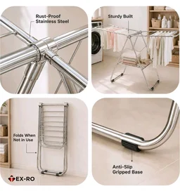 TEX-RO Butterfly Clothes Drying Stand Foldable | Stainless Steel Cloth Dryer Stand with Large Drying Rack | Clothes Hanging Stand for Indoor & Outdoor Use | Heavy Duty Cloth Stand for Drying Clothes