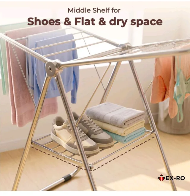 TEX-RO Butterfly Clothes Drying Stand Foldable | Stainless Steel Cloth Dryer Stand with Large Drying Rack | Clothes Hanging Stand for Indoor & Outdoor Use | Heavy Duty Cloth Stand for Drying Clothes
