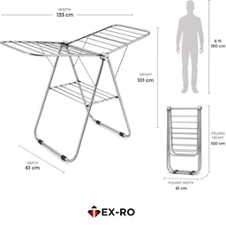 TEX-RO Butterfly Clothes Drying Stand Foldable | Stainless Steel Cloth Dryer Stand with Large Drying Rack | Clothes Hanging Stand for Indoor & Outdoor Use | Heavy Duty Cloth Stand for Drying Clothes