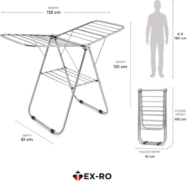 TEX-RO Butterfly Clothes Drying Stand Foldable | Stainless Steel Cloth Dryer Stand with Large Drying Rack | Clothes Hanging Stand for Indoor & Outdoor Use | Heavy Duty Cloth Stand for Drying Clothes