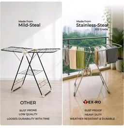 TEX-RO Butterfly Clothes Drying Stand Foldable | Stainless Steel Cloth Dryer Stand with Large Drying Rack | Clothes Hanging Stand for Indoor & Outdoor Use | Heavy Duty Cloth Stand for Drying Clothes