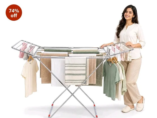 FRESH Stainless Steel Foldable Clothes Drying Stand/58 Feet Drying Rack with Drying Rails/Portable Cloth Dryer Stand for Laundry/