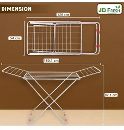 FRESH Stainless Steel Foldable Clothes Drying Stand/58 Feet Drying Rack with Drying Rails/Portable Cloth Dryer Stand for Laundry/