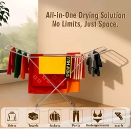 FRESH Stainless Steel Foldable Clothes Drying Stand/58 Feet Drying Rack with Drying Rails/Portable Cloth Dryer Stand for Laundry/
