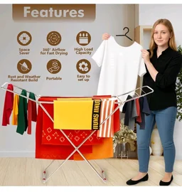 FRESH Stainless Steel Foldable Clothes Drying Stand/58 Feet Drying Rack with Drying Rails/Portable Cloth Dryer Stand for Laundry/