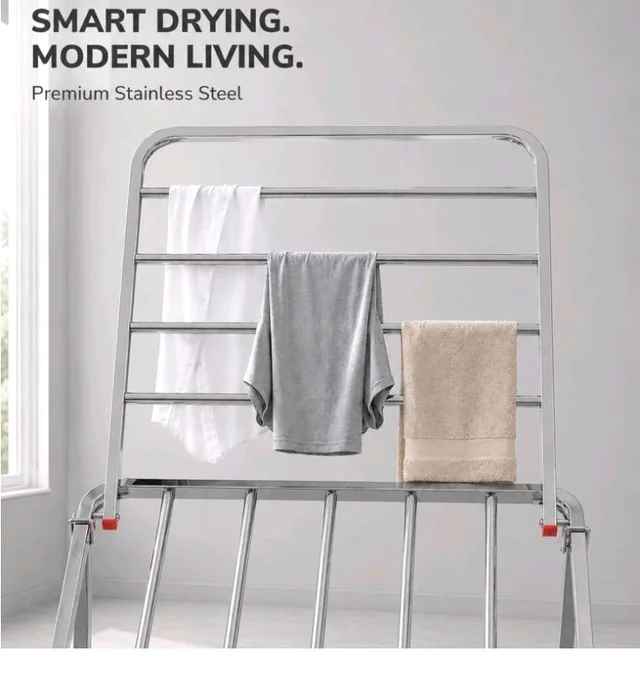 LiMETRO STEEL Stainless Steel Foldable Cloth Dryer Stand Double Rack Cloth Stands for Drying Clothes Steel (Cross), 120x54x4 cm