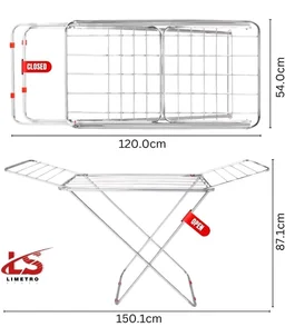 LiMETRO STEEL Stainless Steel Foldable Cloth Dryer Stand Double Rack Cloth Stands for Drying Clothes Steel (Cross), 120x54x4 cm