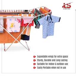 LiMETRO STEEL Stainless Steel Foldable Cloth Dryer Stand Double Rack Cloth Stands for Drying Clothes Steel (Cross), 120x54x4 cm