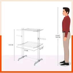 Bathla 2 Level Modular Cloth Drying Stand with Wheels - Rustproof Portable Steel Laundry Rack (Grey - Medium) - Clothes Dryer for Balcony, Indoor & Outdoor Use
61%
off