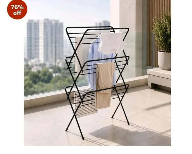 Lifelong Foldable Alloy Steel Cloth Drying Stand for Balcony|3-Tier Heavy Duty Laundry Rack for Indoor & Outdoor|Portable Standing Clothes Dryer with Anti-Slip Feet|Space Saving Steel Rack for Home
700+ bought