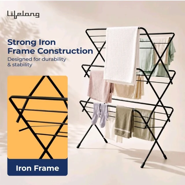 Lifelong Foldable Alloy Steel Cloth Drying Stand for Balcony|3-Tier Heavy Duty Laundry Rack for Indoor & Outdoor|Portable Standing Clothes Dryer with Anti-Slip Feet|Space Saving Steel Rack for Home
700+ bought