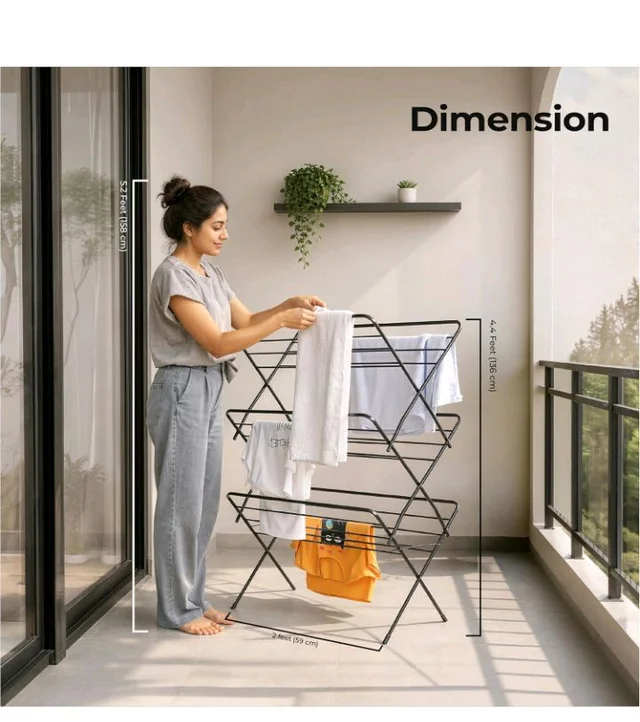Lifelong Foldable Alloy Steel Cloth Drying Stand for Balcony|3-Tier Heavy Duty Laundry Rack for Indoor & Outdoor|Portable Standing Clothes Dryer with Anti-Slip Feet|Space Saving Steel Rack for Home
700+ bought