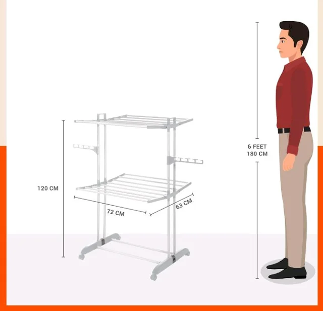 Bathla 2 Level Modular Cloth Drying Stand with Wheels - Rustproof Portable Steel Laundry Rack (Grey - Medium) - Clothes Dryer for Balcony, Indoor & Outdoor Use
61%
off