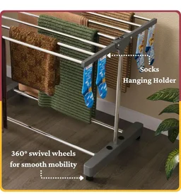 Amiraj Premium Stainless Steel Clothes Drying Stand | 1 Tier 1 Pole Foldable Laundry Rack with Wheels & Sock Holder | Heavy Duty Indoor & Outdoor Cloth Dryer for Balcony, Terrace & Home - Gray
500+ bought in past month