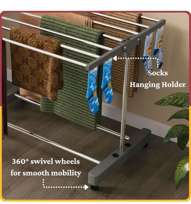 Amiraj Premium Stainless Steel Clothes Drying Stand | 1 Tier 1 Pole Foldable Laundry Rack with Wheels & Sock Holder | Heavy Duty Indoor & Outdoor Cloth Dryer for Balcony, Terrace & Home - Gray
500+ bought in past month
