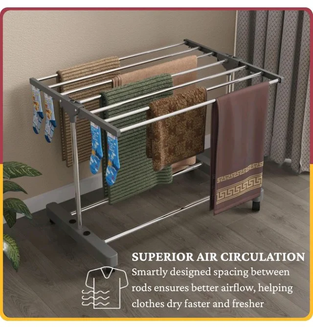 Amiraj Premium Stainless Steel Clothes Drying Stand | 1 Tier 1 Pole Foldable Laundry Rack with Wheels & Sock Holder | Heavy Duty Indoor & Outdoor Cloth Dryer for Balcony, Terrace & Home - Gray
500+ bought in past month