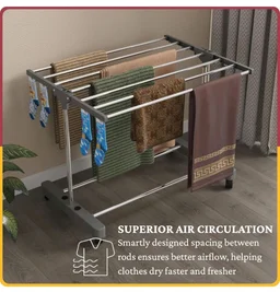 Amiraj Premium Stainless Steel Clothes Drying Stand | 1 Tier 1 Pole Foldable Laundry Rack with Wheels & Sock Holder | Heavy Duty Indoor & Outdoor Cloth Dryer for Balcony, Terrace & Home - Gray
500+ bought in past month
