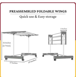 Amiraj Premium Stainless Steel Clothes Drying Stand | 1 Tier 1 Pole Foldable Laundry Rack with Wheels & Sock Holder | Heavy Duty Indoor & Outdoor Cloth Dryer for Balcony, Terrace & Home - Gray
500+ bought in past month