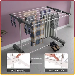 Amiraj Premium Stainless Steel Clothes Drying Stand | 1 Tier 1 Pole Foldable Laundry Rack with Wheels & Sock Holder | Heavy Duty Indoor & Outdoor Cloth Dryer for Balcony, Terrace & Home - Gray
500+ bought in past month