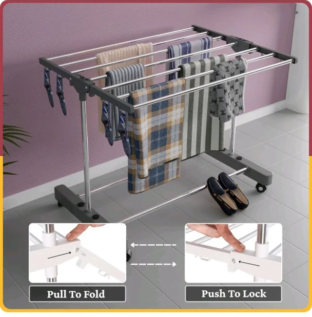 Amiraj Premium Stainless Steel Clothes Drying Stand | 1 Tier 1 Pole Foldable Laundry Rack with Wheels & Sock Holder | Heavy Duty Indoor & Outdoor Cloth Dryer for Balcony, Terrace & Home - Gray
500+ bought in past month