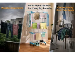 LIVINGBASICS 3 Layer Clothes Drying Stand/Cloth Dryer Stand, Cyan Blue
Easy Installation, Foldable Wings, Locking Wheels, Stainless Steel Pipes, Plastic Parts