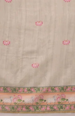 Enthone Digital Printed Women's Chanderi Cotton Blend Kalamkari Saree With Attached Unstitched Printed Blouse Piece (Light Green)