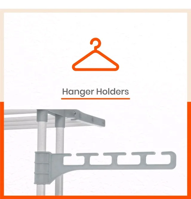 Bathla 2 Level Modular Cloth Drying Stand with Wheels - Rustproof Portable Steel Laundry Rack (Grey - Medium) - Clothes Dryer for Balcony, Indoor & Outdoor Use