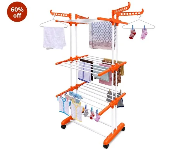 Premium Steel Clothes Drying Stand | 3 Layer Rack with Wheels
Foldable Laundry Rack for Home| Balcony Drying Stand | 24 Hanger Rods | Heavy Duty Rust Resistant (Orange)
100+ bought in past month