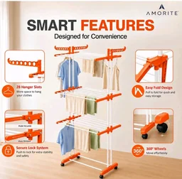 Premium Steel Clothes Drying Stand | 3 Layer Rack with Wheels
Foldable Laundry Rack for Home| Balcony Drying Stand | 24 Hanger Rods | Heavy Duty Rust Resistant (Orange)
100+ bought in past month