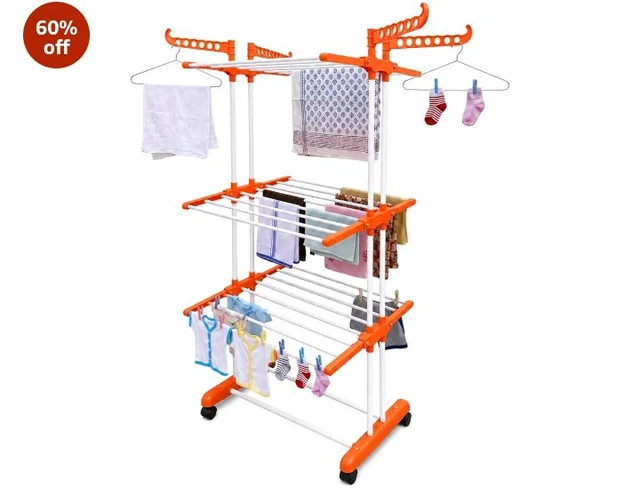 Premium Steel Clothes Drying Stand | 3 Layer Rack with Wheels
Foldable Laundry Rack for Home| Balcony Drying Stand | 24 Hanger Rods | Heavy Duty Rust Resistant (Orange)
100+ bought in past month