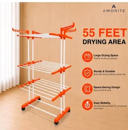 Premium Steel Clothes Drying Stand | 3 Layer Rack with Wheels
Foldable Laundry Rack for Home| Balcony Drying Stand | 24 Hanger Rods | Heavy Duty Rust Resistant (Orange)
100+ bought in past month