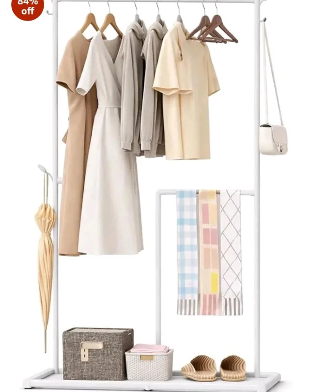 Vasukie Heavy Duty Metal Clothes Rack with Bottom Storage Shelf & Side Hooks | Freestanding Garment Stand | Wardrobe Organizer for Bedroom, Living Room & Entryway (162.5 * 80.5 * 32.5) WHITE NEW
50+ bought in past month
84%
off
