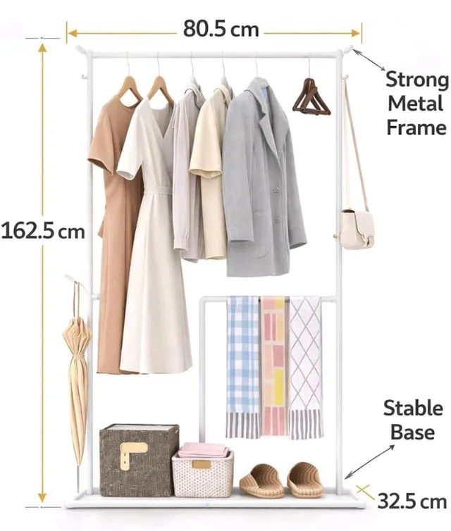 Vasukie Heavy Duty Metal Clothes Rack with Bottom Storage Shelf & Side Hooks | Freestanding Garment Stand | Wardrobe Organizer for Bedroom, Living Room & Entryway (162.5 * 80.5 * 32.5) WHITE NEW
50+ bought in past month
84%
off