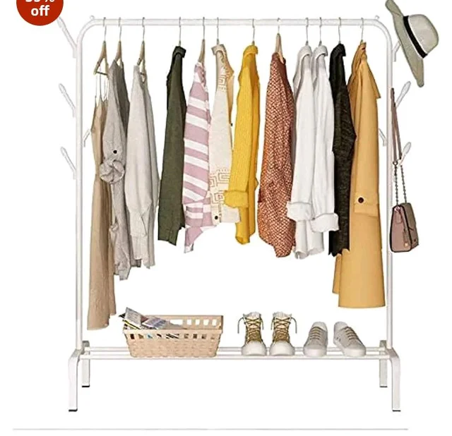 Lukzer Metal Garment Rack with Bottom Storage Shelf & 4 Side Hooks (MGS-001-White) Freestanding Heavy-Duty Clothes Drying Stand & Coat Hanger for Bedroom, Entryway, Living Room (148 x 110 x 40 cm)
200+ bought in past month