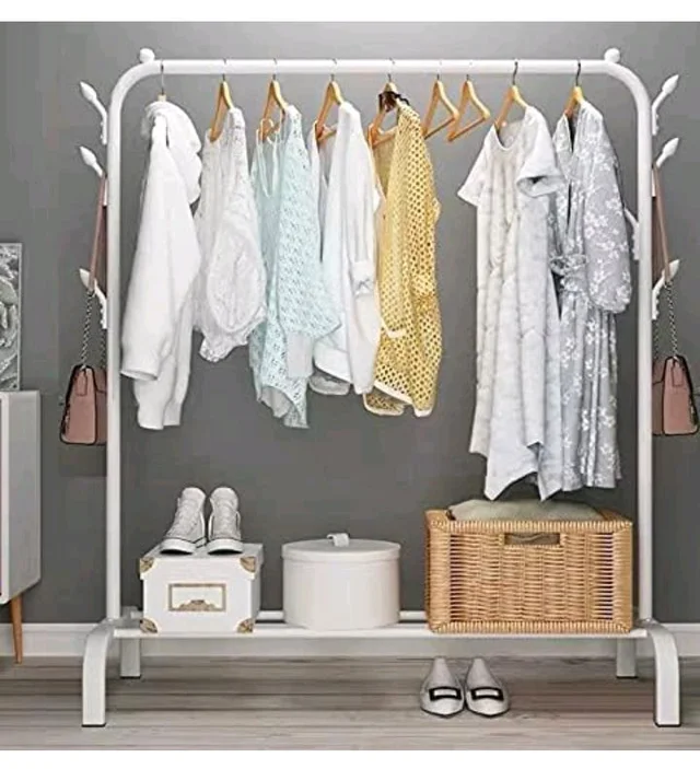 Lukzer Metal Garment Rack with Bottom Storage Shelf & 4 Side Hooks (MGS-001-White) Freestanding Heavy-Duty Clothes Drying Stand & Coat Hanger for Bedroom, Entryway, Living Room (148 x 110 x 40 cm)
200+ bought in past month