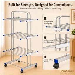 Premium Heavy Duty Foldable Stainless Steel Cloth Drying Stand, 3 Tier | Mirror Finish | Laundry Racks | Clothes Stand | Cloth Drying Rack | Foldable and Movable
50+ bought in past month
