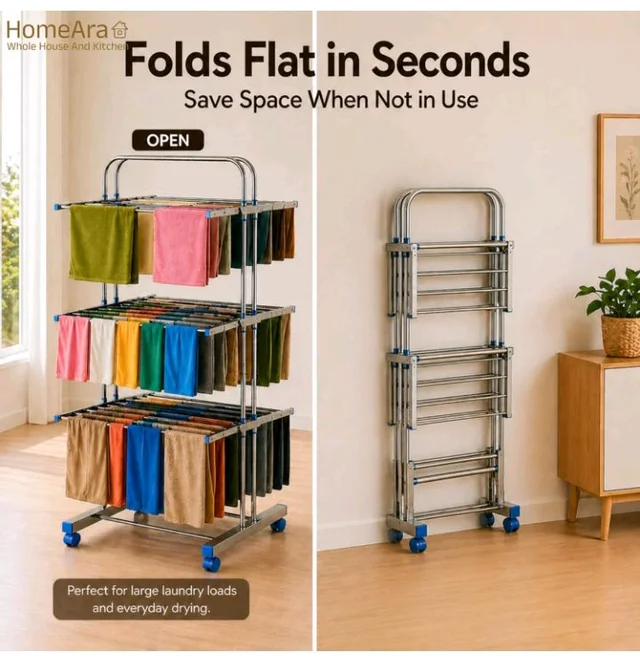 Premium Heavy Duty Foldable Stainless Steel Cloth Drying Stand, 3 Tier | Mirror Finish | Laundry Racks | Clothes Stand | Cloth Drying Rack | Foldable and Movable
50+ bought in past month