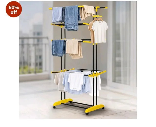 BonKaso AirFold Max 4-Tier Double Pole Foldable Clothes Drying Stand, Portable Heavy Duty Alloy Steel Laundry Rack with 360° Wheels and 8 Hanger Slots, for Indoor and Outdoor Use, Black & Yellow
60%
off