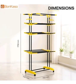 BonKaso AirFold Max 4-Tier Double Pole Foldable Clothes Drying Stand, Portable Heavy Duty Alloy Steel Laundry Rack with 360° Wheels and 8 Hanger Slots, for Indoor and Outdoor Use, Black & Yellow
60%
off