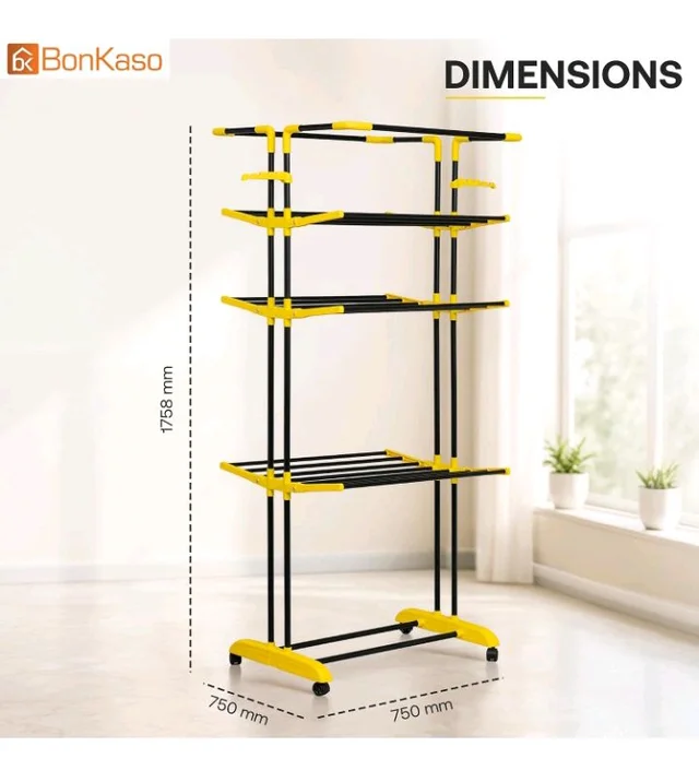 BonKaso AirFold Max 4-Tier Double Pole Foldable Clothes Drying Stand, Portable Heavy Duty Alloy Steel Laundry Rack with 360° Wheels and 8 Hanger Slots, for Indoor and Outdoor Use, Black & Yellow
60%
off