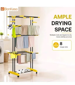 BonKaso AirFold Max 4-Tier Double Pole Foldable Clothes Drying Stand, Portable Heavy Duty Alloy Steel Laundry Rack with 360° Wheels and 8 Hanger Slots, for Indoor and Outdoor Use, Black & Yellow
60%
off