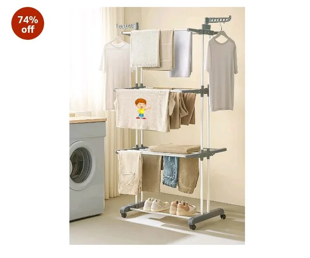 FLIPZON Premium 3 Layer Clothes Drying Stand with Wheels | Foldable Wings | Double Pole Alloy Steel Rack | 360° Rotatable Hanger Rods | Portable Balcony Laundry Dryer (White & Grey)
500+ bought in past month