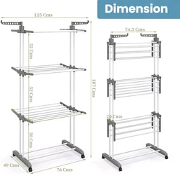 FLIPZON Premium 3 Layer Clothes Drying Stand with Wheels | Foldable Wings | Double Pole Alloy Steel Rack | 360° Rotatable Hanger Rods | Portable Balcony Laundry Dryer (White & Grey)
500+ bought in past month
