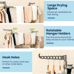 FLIPZON Premium 3 Layer Clothes Drying Stand with Wheels | Foldable Wings | Double Pole Alloy Steel Rack | 360° Rotatable Hanger Rods | Portable Balcony Laundry Dryer (White & Grey)
500+ bought in past month